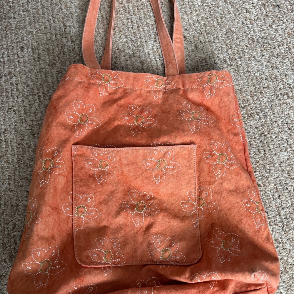 Urban Outfitters Floral Embroidered Orange Tote